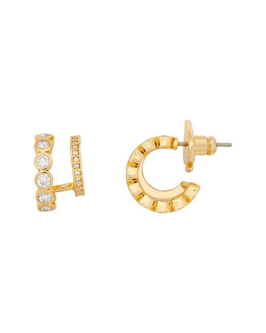 Kate Spade New York dazzle crystal double huggie hoop earrings in Clear/Gold at