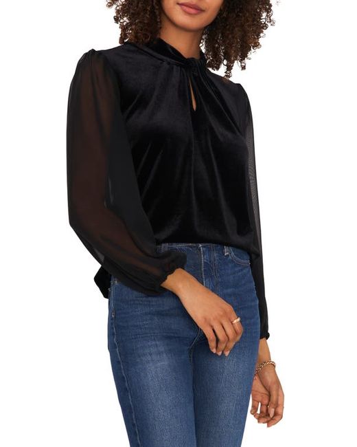 Vince Camuto Keyhole Neck Mixed Media Velvet Top in at