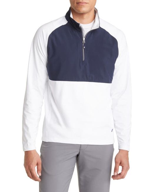 Cutter and Buck Adapt Quarter Zip Wind Resistant Knit Pullover in White/Navy at