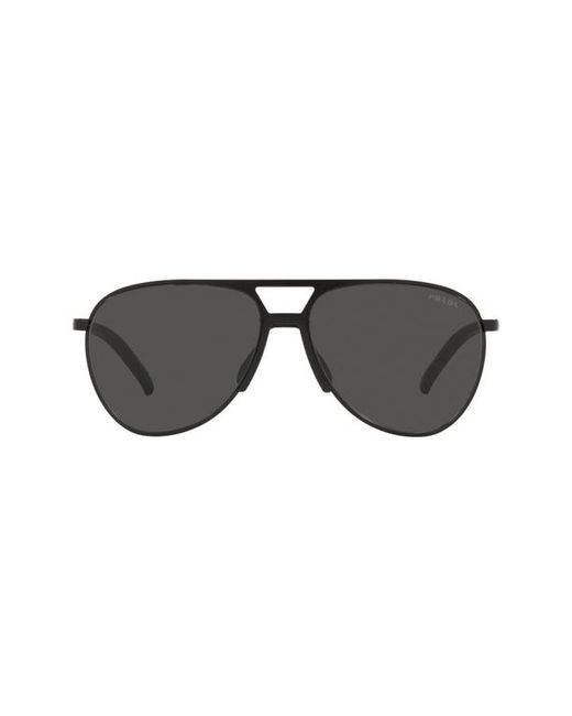Prada Pilot 59mm Matte Black Aviator Sunglasses in Black/Dark Grey at