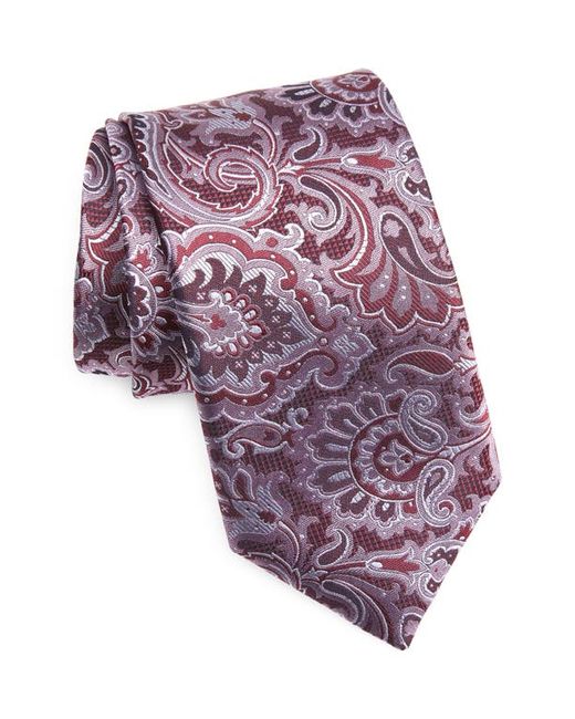 Canali Paisley Silk Tie in Dark Red at