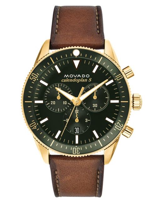 Movado Heritage Chrono Leather Strap Watch 42mm in Cognac/Gold at
