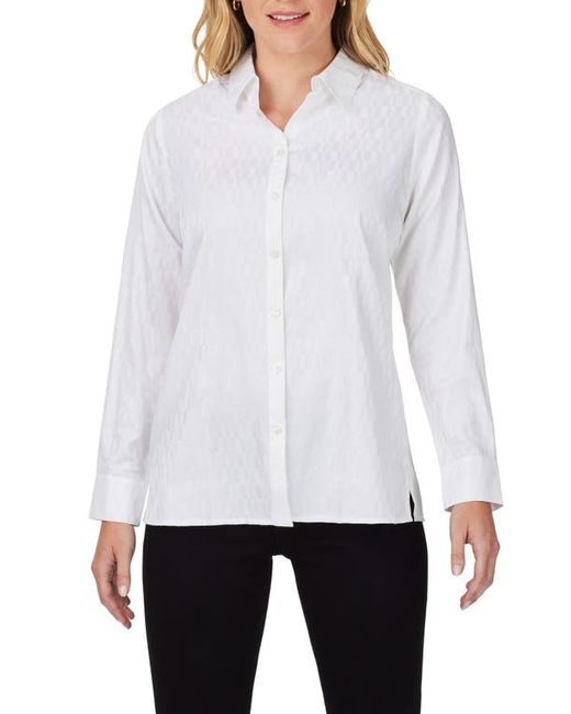 Foxcroft Journey Jacquard Check Cotton Blend Button-Up Shirt in at