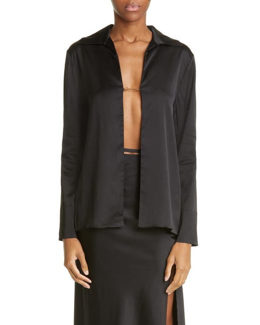 Jacquemus La Chemise Notte Logo Charm Open Front Stretch Satin Blouse in at