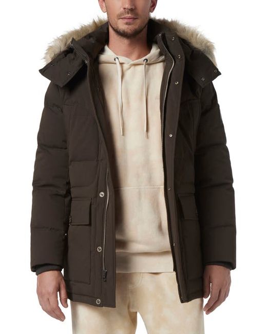 Andrew Marc Olmstead Hooded Down Puffer Jacket with Faux Fur Trim in at