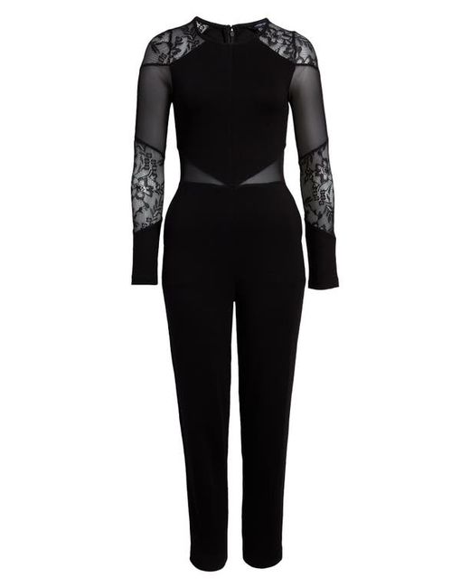 French Connection Vivien Mesh Panel Long Sleeve Jumpsuit in at