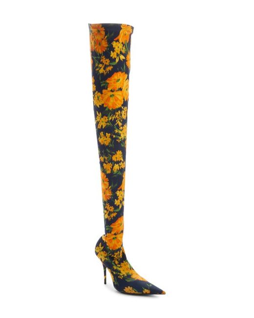 Balenciaga Knife Floral Over-the-Knee Boot in Yellow/Navy at