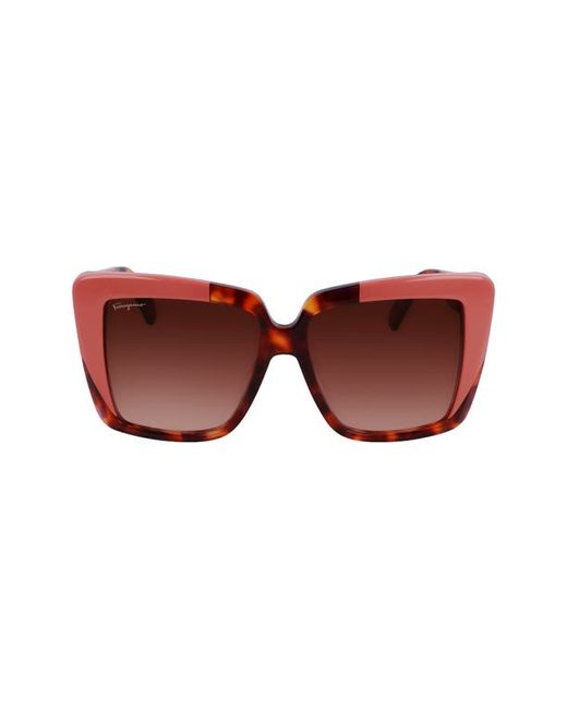 Salvatore Ferragamo 55mm Gradient Rectangular Sunglasses in Red Tortoise/Rose at