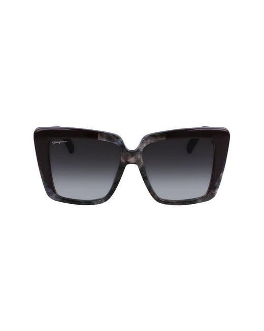 Salvatore Ferragamo 55mm Gradient Rectangular Sunglasses in Grey Marble/Bordeaux at