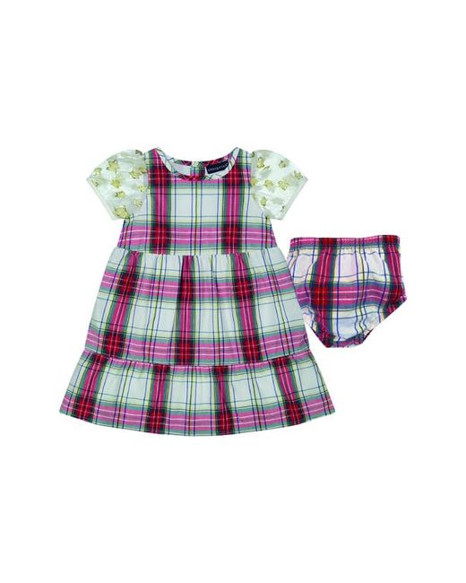 Andy & Evan Puff Sleeve Plaid Dress Bloomers Set in at