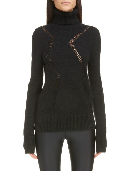 Saint Laurent Lace Detail Wool Mohair Turtleneck Sweater in at