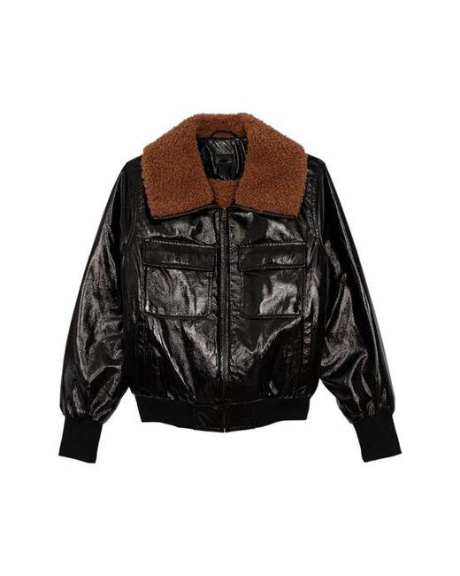 Mother Faux Leather Pilot Jacket with Fur Lining in at