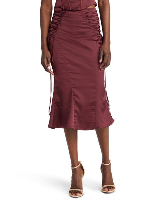House Of Cb Sidonie Lace-Up Satin Trumpet Midi Skirt in at