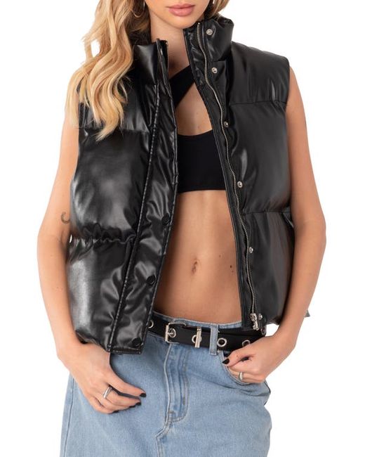 Edikted Kade Faux Leather Puffer Vest in at