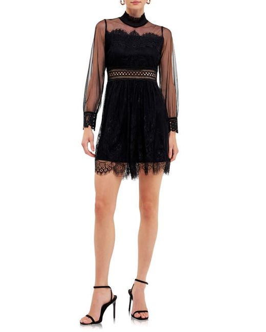 Endless Rose Mixed Lace Long Sleeve Cocktail Dress in at