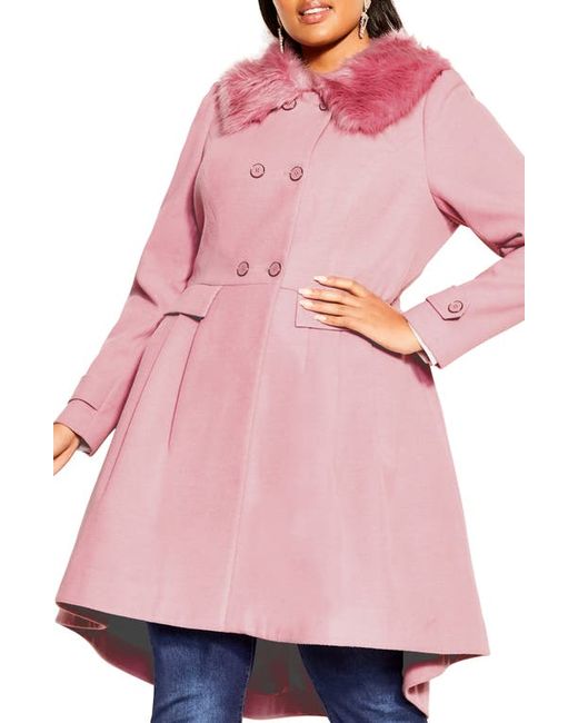 City Chic Grandiose Coat with Faux Fur Collar in at