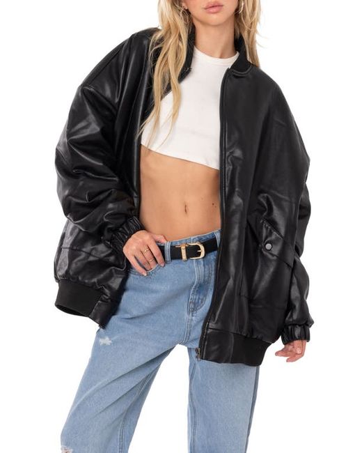 Edikted Oversize Faux Leather Bomber Jacket in at