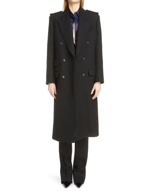 Saint Laurent Double Breasted Wool Blend Coat in at