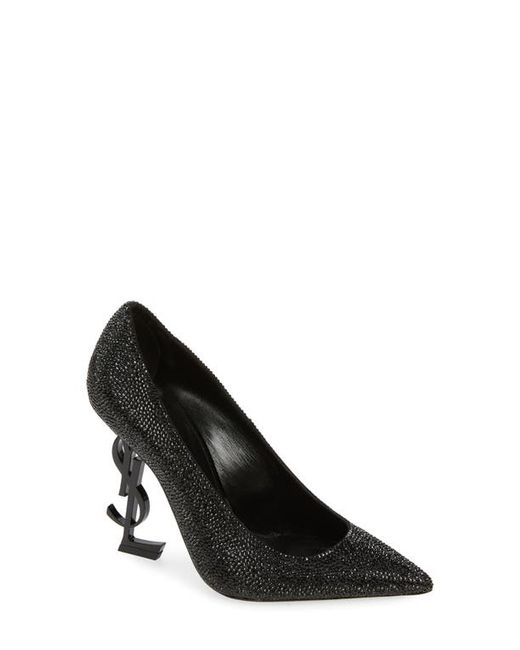 Saint Laurent Opyum Crystal Embellished Pointed Toe Pump in Nero/Jet at