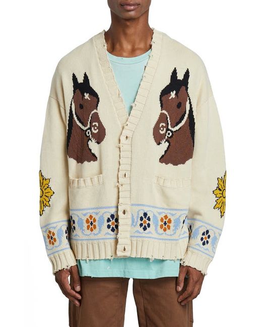 Profound Oversize Floral Horses Distressed Cardigan in at