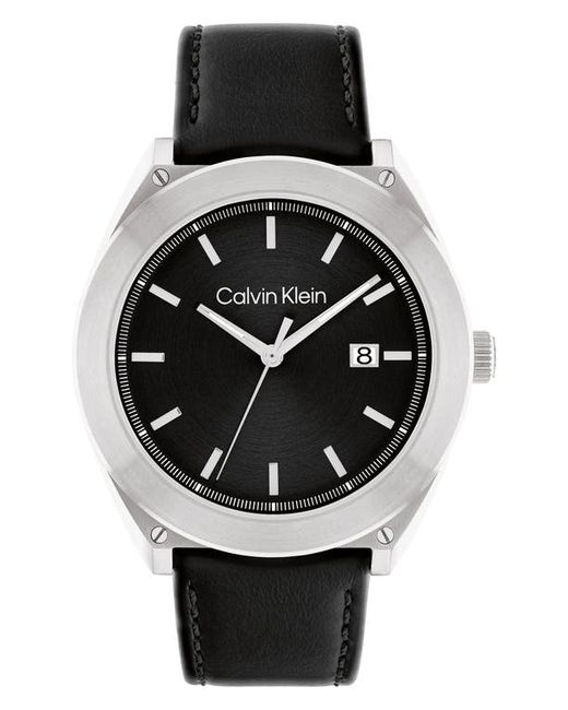 Calvin Klein Progressive Leather Strap Watch 44mm in at