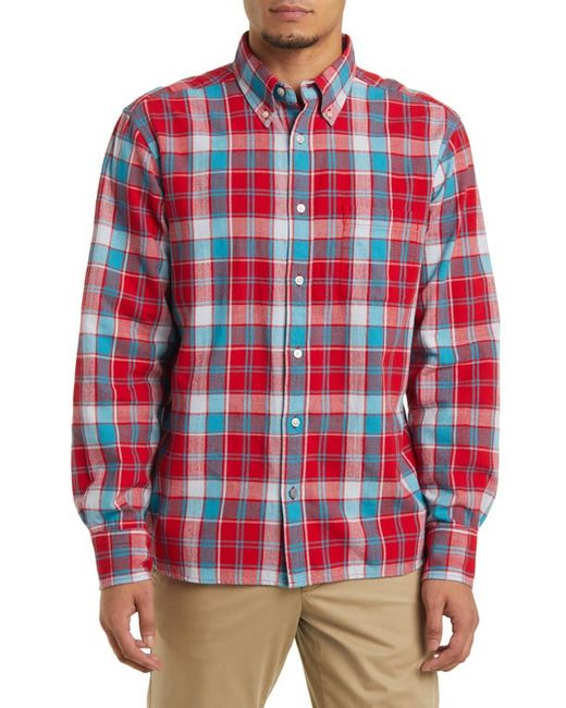 Original Madras Trading Company Madras Plaid Button-Down Shirt in Teal at