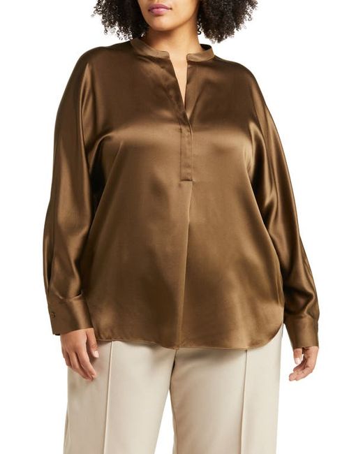 Vince Band Collar Silk Blouse in at