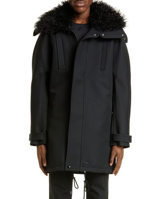 Courrèges Technical Twill Parka with Faux Shearling Trim in at
