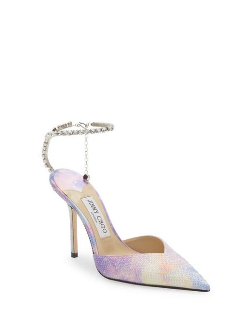 Jimmy Choo Saeda Bubble Crystal Ankle Strap Pointed Toe Pump in at