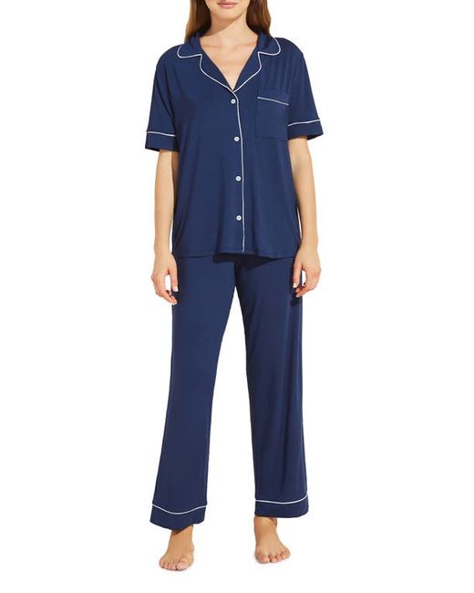 Eberjey Gisele Short Sleeve Jersey Knit Pajamas in Navy/Ivory at