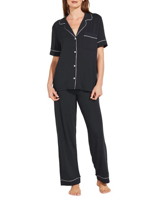 Eberjey Gisele Short Sleeve Jersey Knit Pajamas in Black/Sorbet at