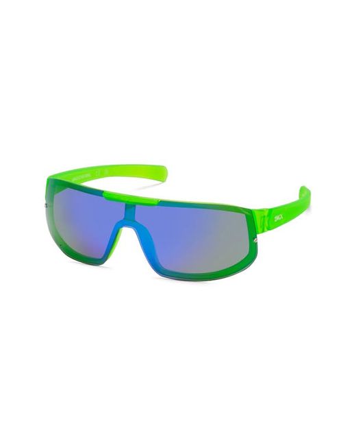 Skechers Mirrored Shield Sunglasses in Shiny Light Blue Mirror at