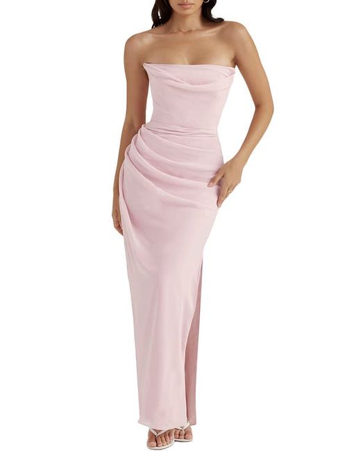 House Of Cb Adrienne Gathered Strapless Gown in at