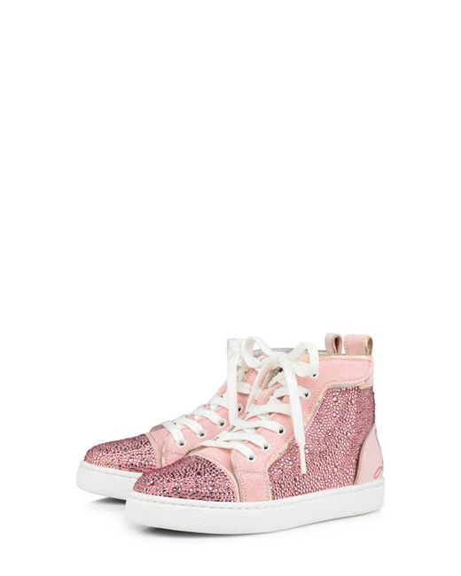 Christian Louboutin Funnytopi Crystal Embellished High Top Sneaker in Rosy/Crystal at