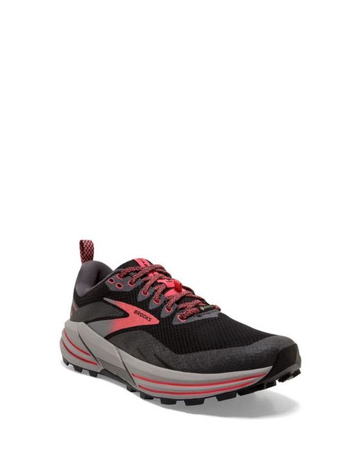 Brooks Cascadia 16 GORE-TEX Trail Running Shoe in Black/Blackened Pearl/Coral at