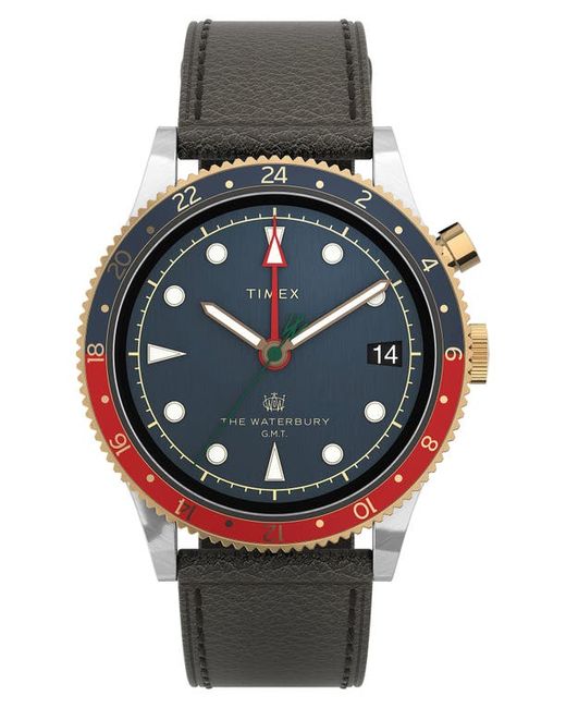 Timex® Timex Waterbury Traditional GMT Leather Strap Watch 39mm in at
