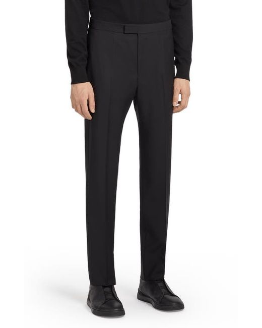 Z Zegna Flat Front Wool Mohair Tuxedo Trousers in at