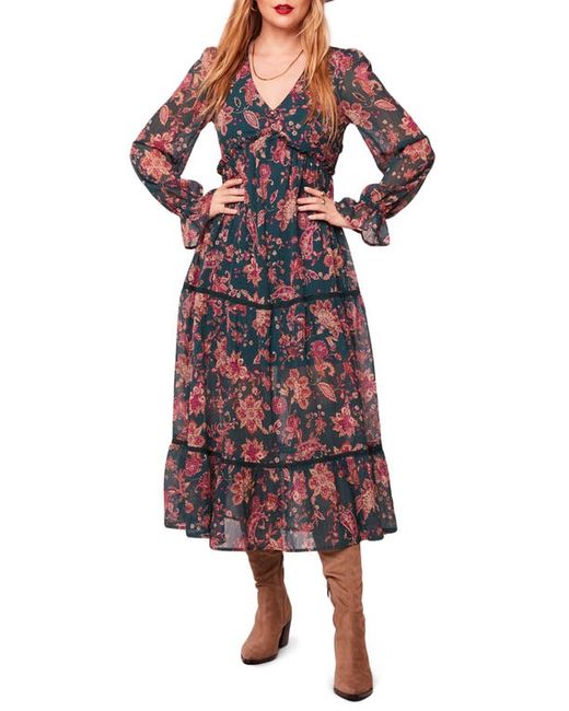band of the free Run the World Print Long Sleeve Midi Dress in at