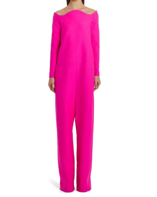 Valentino Off the Shoulder Wool Silk Crepe Jumpsuit in at
