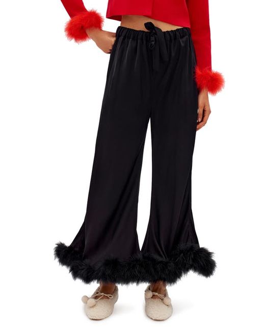 Sleeper Boudoir Pajama Pants with Detachable Feather Trim in at