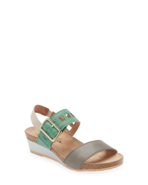 Naot Dynasty Wedge Sandal in Grey/Jade/Ivory Leather at