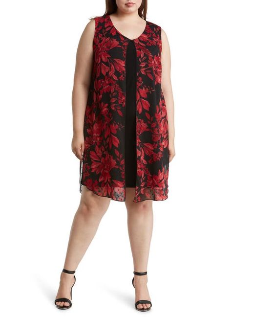 Connected Apparel Floral Chiffon Overlay Cape Dress in at