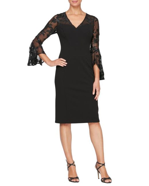 Alex Evenings Embroidered Illusion Bell Sleeve Sheath Dress in at