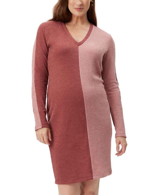 Stowaway Collection Colorblocked Long Sleeve Maternity Dress in at
