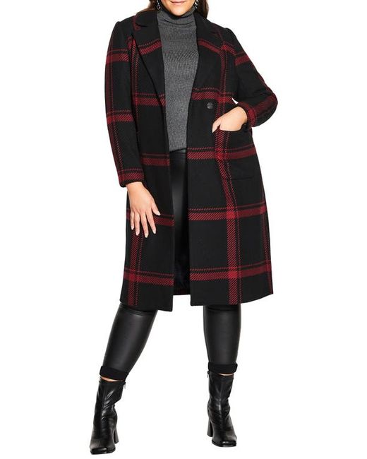 City Chic Checkmate Tie Waist Coat in Ruby Black at