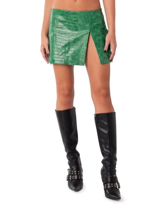Edikted Lana Croc Embossed Faux Leather Miniskirt in at