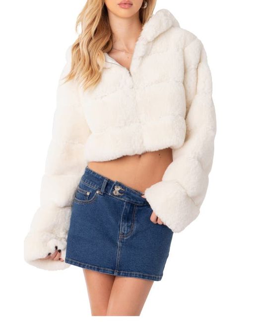Edikted Snow Bunny Faux Fur Crop Jacket in at