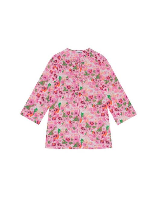 Ganni Floral Organic Cotton Cover-Up Tunic in at