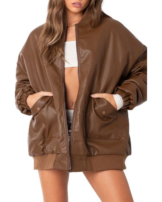 Edikted Oversize Faux Leather Bomber in at