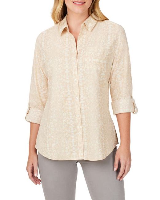 Foxcroft Zoey Abstract Print Cotton Button-Up Shirt in at